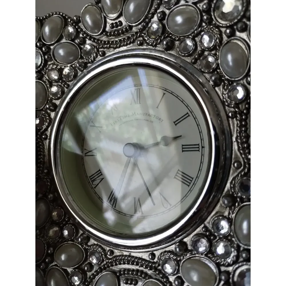 FirsTime Manufactory Tabletop Metal Ornate Jeweled Battery Operated Clock 6x6